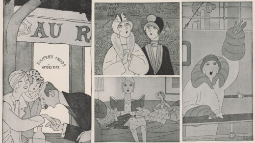 A composite image of illustrations from Gentlemen Prefer Blondes